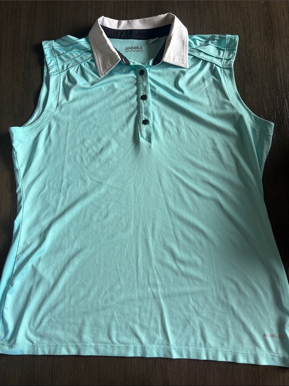 ANNIKA Aqua Sleeveless Polo Tank with White Collar